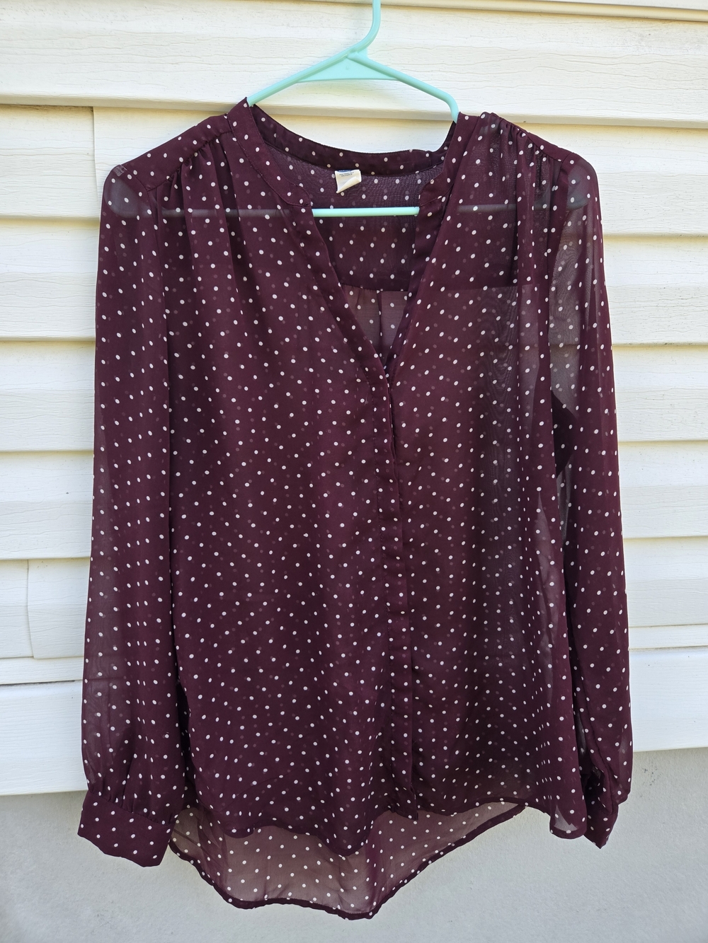 Old Navy Burgundy Polka Dot Sheer Long Sleeve Blouse | Women's Top